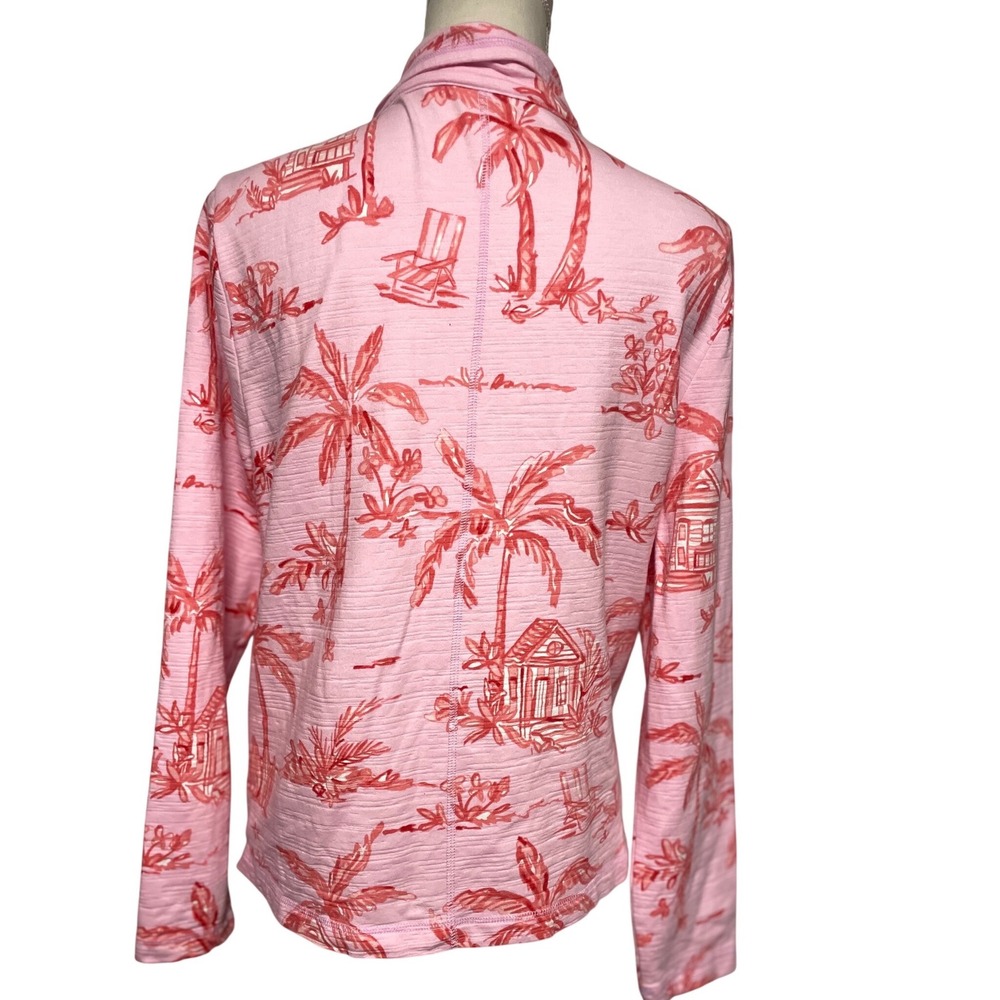 Talbots Pink Pullover with Coral Palm Print Quarter Zip - Picture 5 of 11